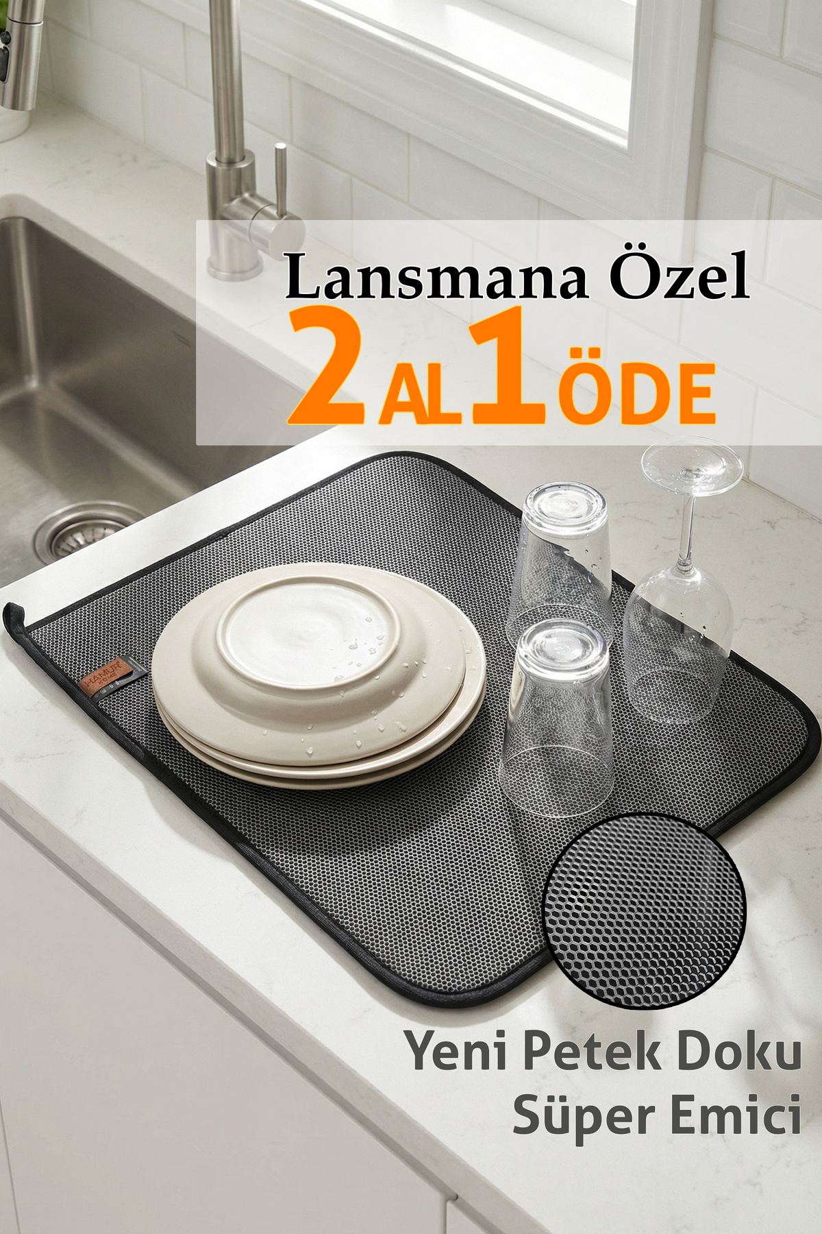 Black Color Dish Drying Mat Kitchen Drying Cover Pad Countertop Drying Cloth Honeycomb Pattern
