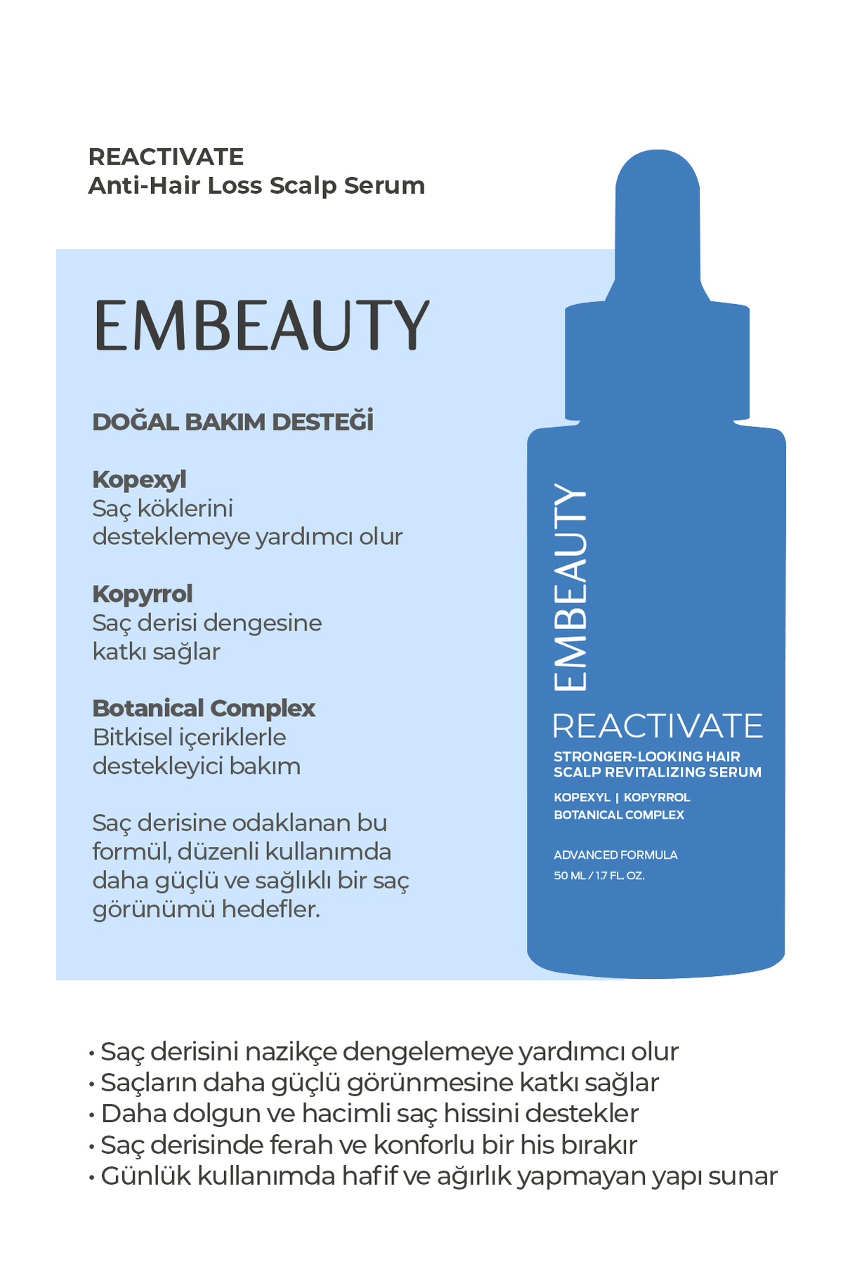 Reactivate Saç Uzatan & Dökülme Karşıtı Güçlendirici Complex Serum 50 ML — TYCF6E5E774636994BD524C00 — تصویر 4 از 7