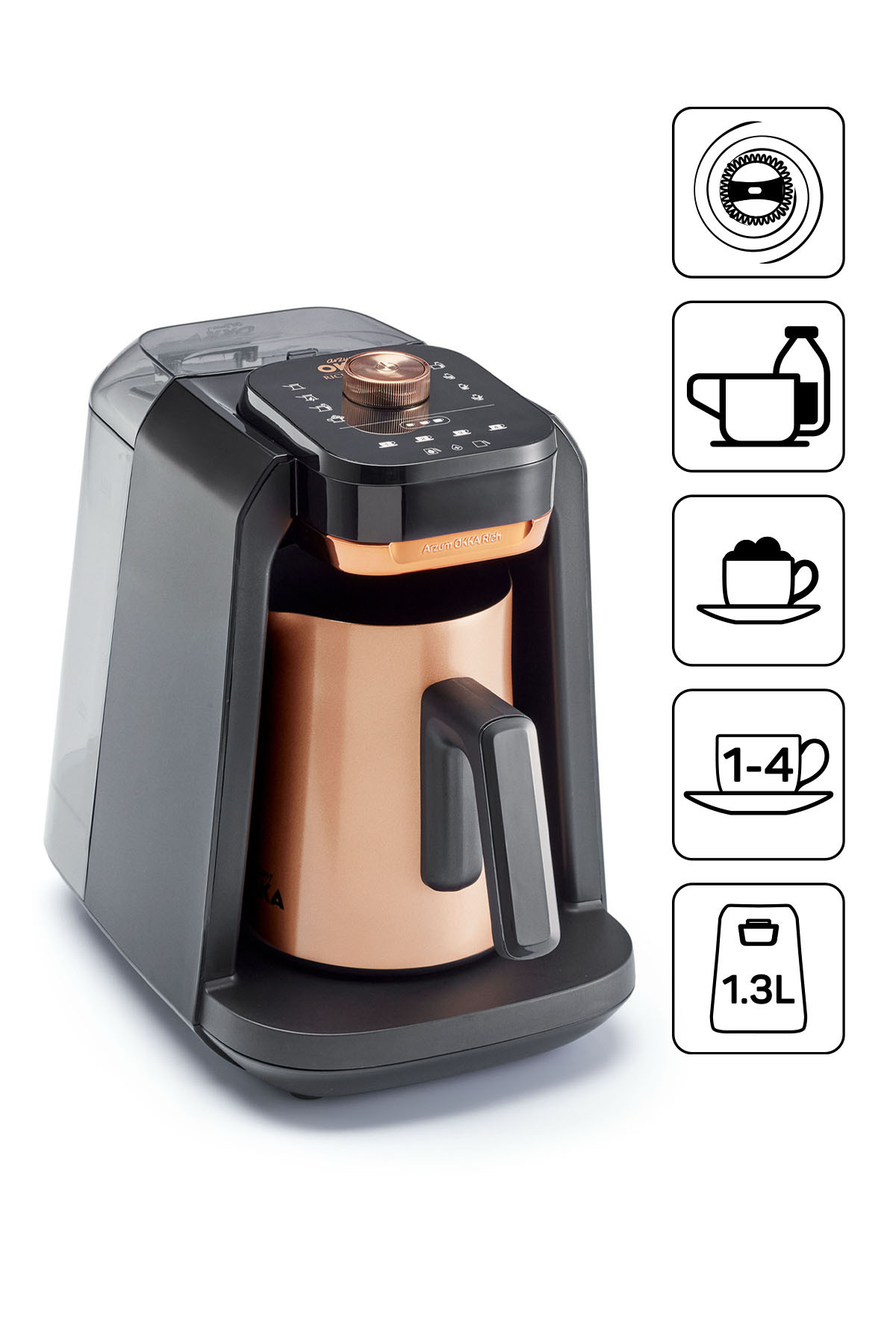 OK0036 Okka Rich Pro Plus Turkish Coffee Machine with Water Tank, Copper