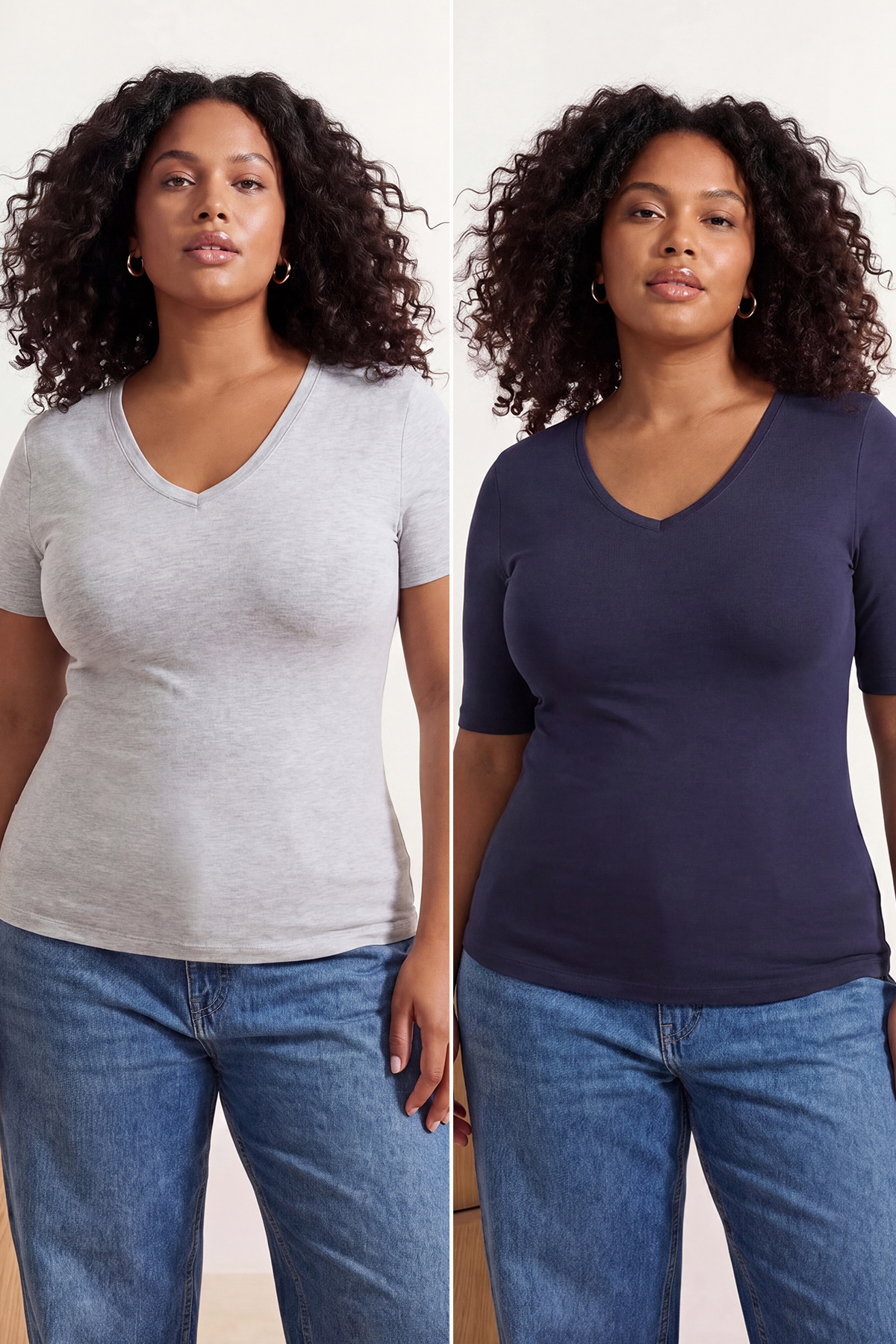 Trendyolmilla Curve Lacivert-Gri 2'li Paket Likralı Penye Süprem Örme Büyük Beden Bluz TBBSS26AF00103