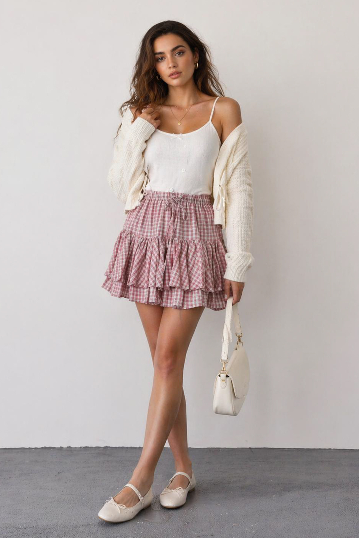 Trendyolmilla Pembe Minik Ekoseli %100 Pamuk Fırfırlı Mini Etek TWOSS26ET00249