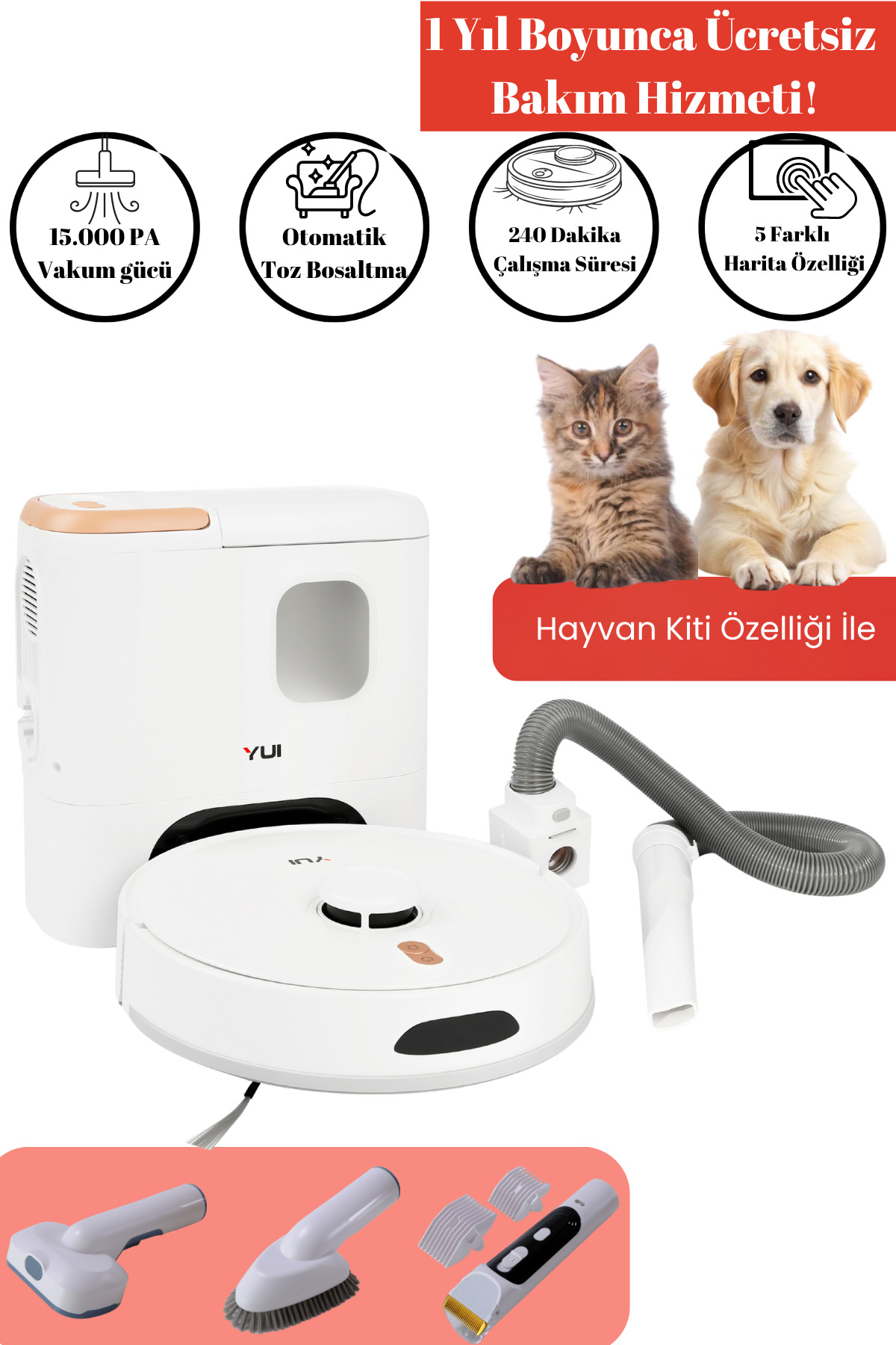 Yui RS16 Pro Max 15.000 Pa Pet Kit Akıllı Robot Vacuum & Mop Süpürge Beyaz (YUI TÜRKİYE GARANTİLİ) - Fiyatı, Yorumları