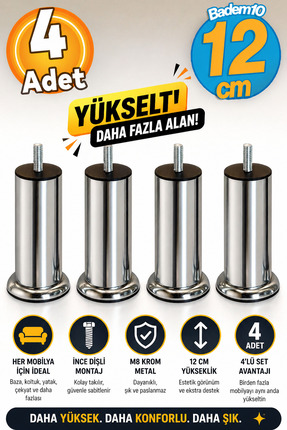 Badem10 Mobilya Kanepe Koltuk Baza Yatak Çekyat Yükseltme Ayağı M8 Ince Diş K...