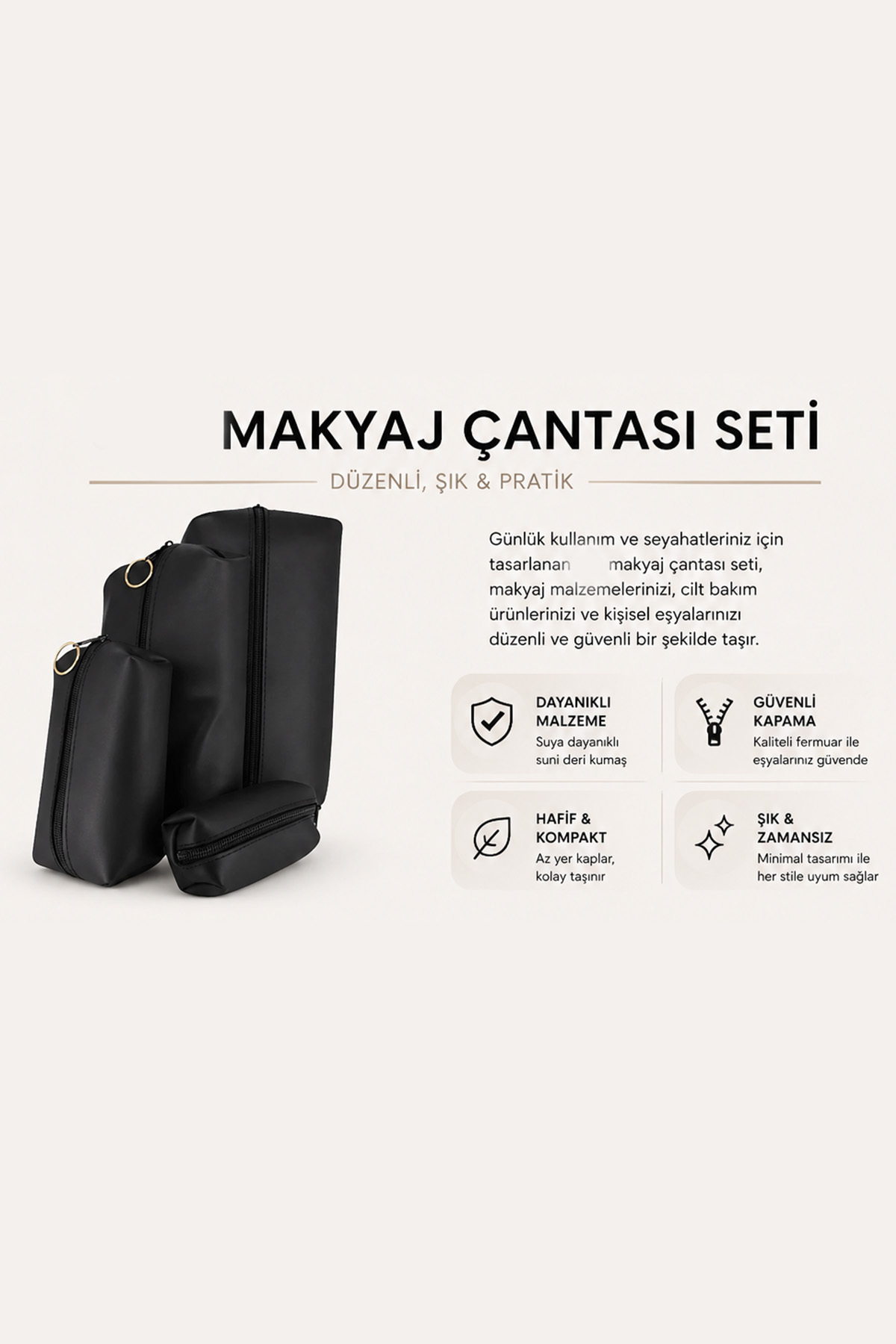 4'lü Takı Makyaj Çantası İçiçe Organizer Kozmetik Seyahat Düzenleyici Set — مشکی mkyjcnts — تصویر 5 از 8
