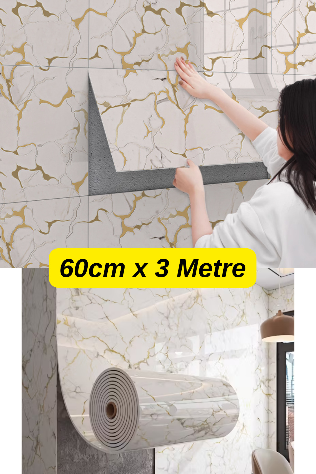 Shiny Natural Gold Marble Pattern 30x60cm Adhesive Kitchen Bathroom Foam Wall Panel Paper Tx-077