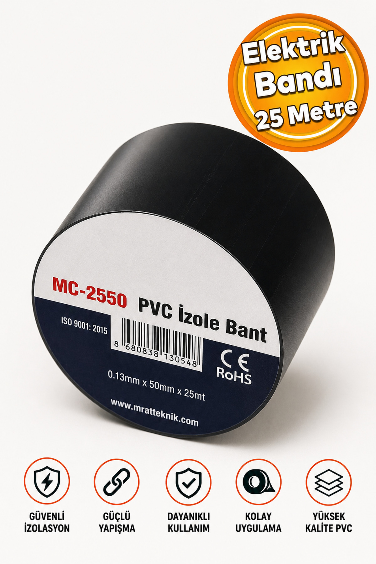 Electrician Tape Black Insulated Electrical Cable Tape Pvc 0.13 mm Thickness 50 mm Wide 25 Meters