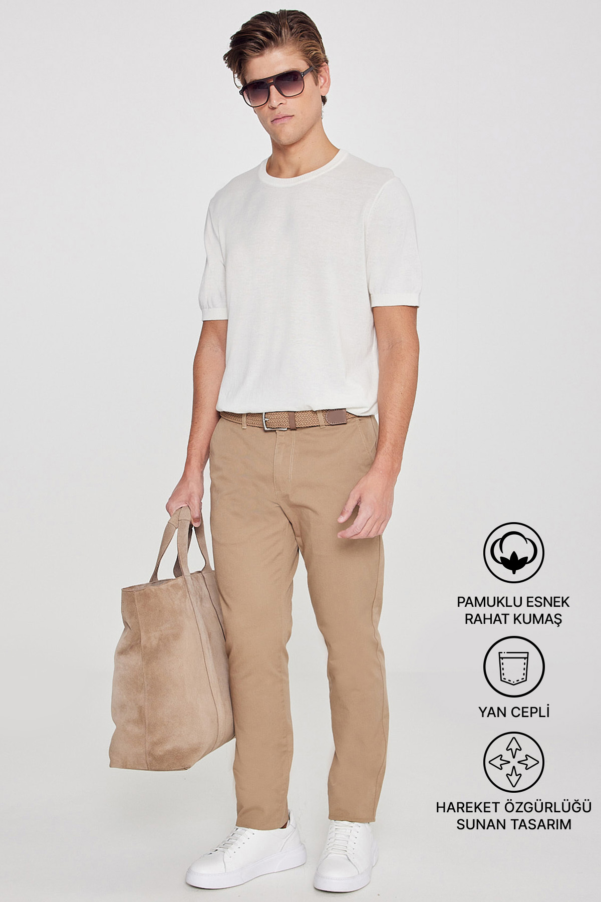 Men's Camel Canvas Knee Non-marking Slim Fit Slim Fit Side Pocket Flexible Casual Pants