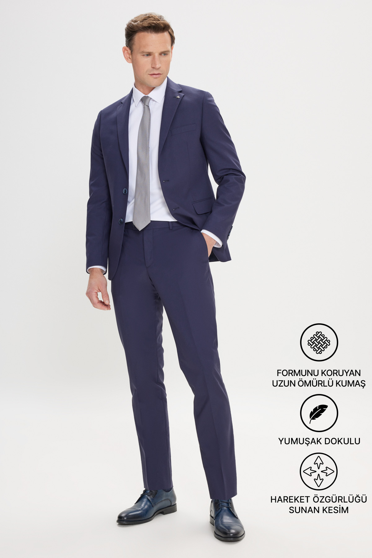 Men's Navy Blue Slim Fit Slim Fit Mono Neck Suit