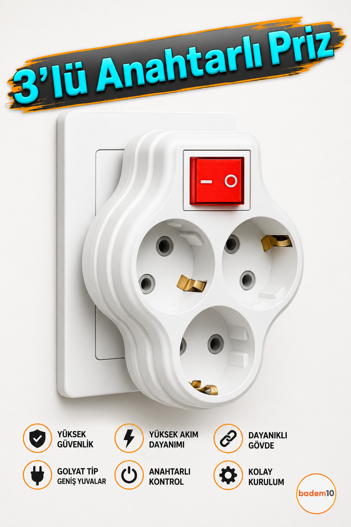 3-Piece White Group Socket Goliath Button Plug Wireless On/Off Switching Grounded Multiplier