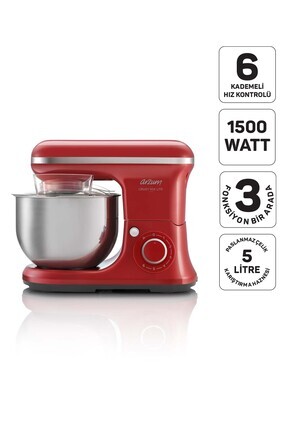 Arzum AR1189 Crust Mix Lite Stand Mikser 1500W, 5L Hazneli Hamur Yoğurma, 3 A...