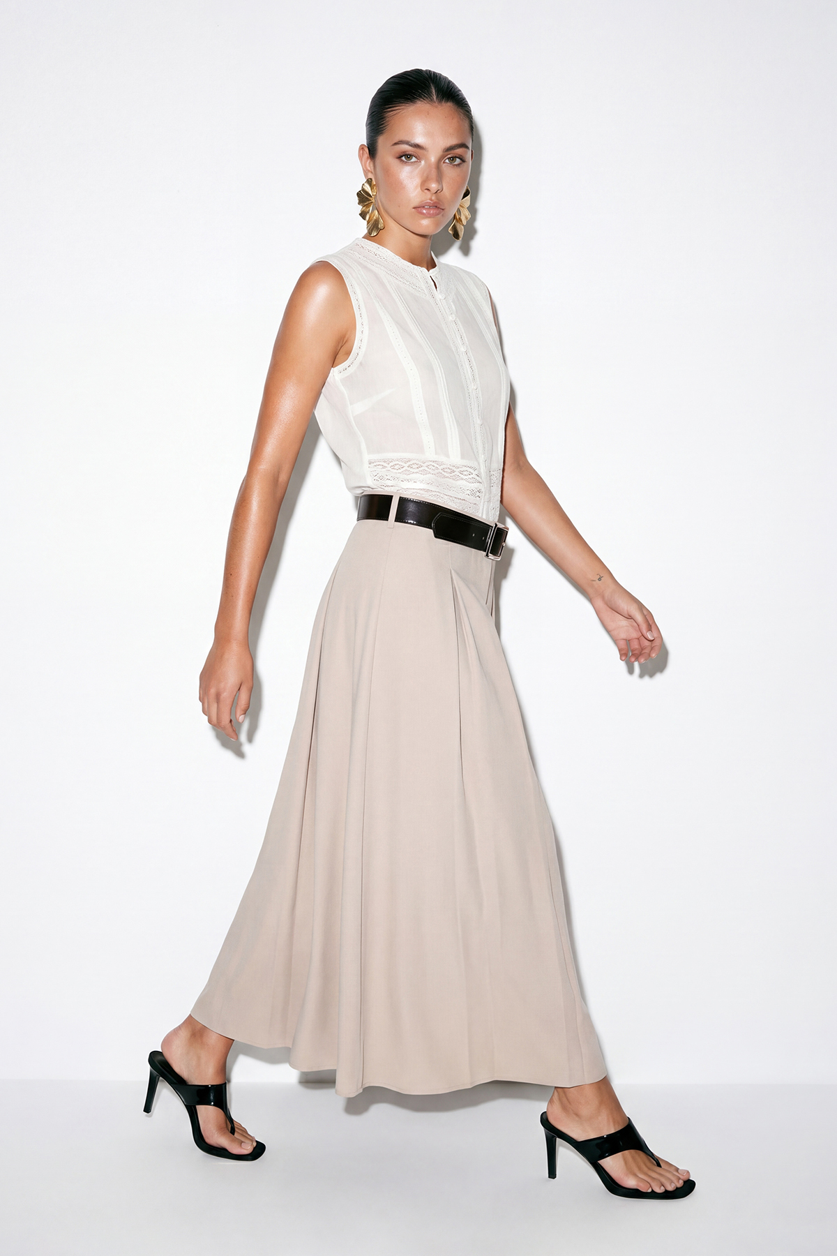 Drop by Trendyolmilla Gri Kemerli Pileli Uzun Etek TDRSS26ET00036
