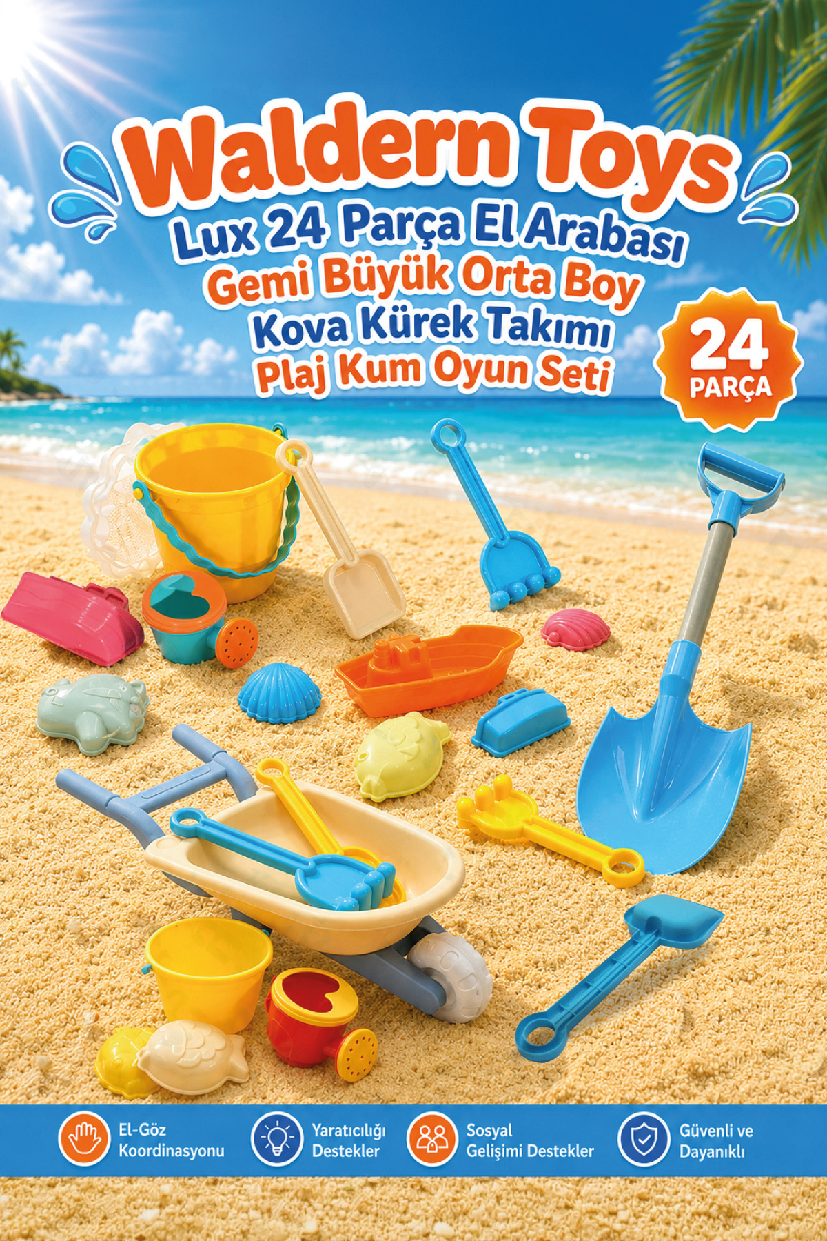 Toys Lux 24-Piece Wheelbarrow Ship Large Medium Bucket Paddle Set Beach Sand Playset