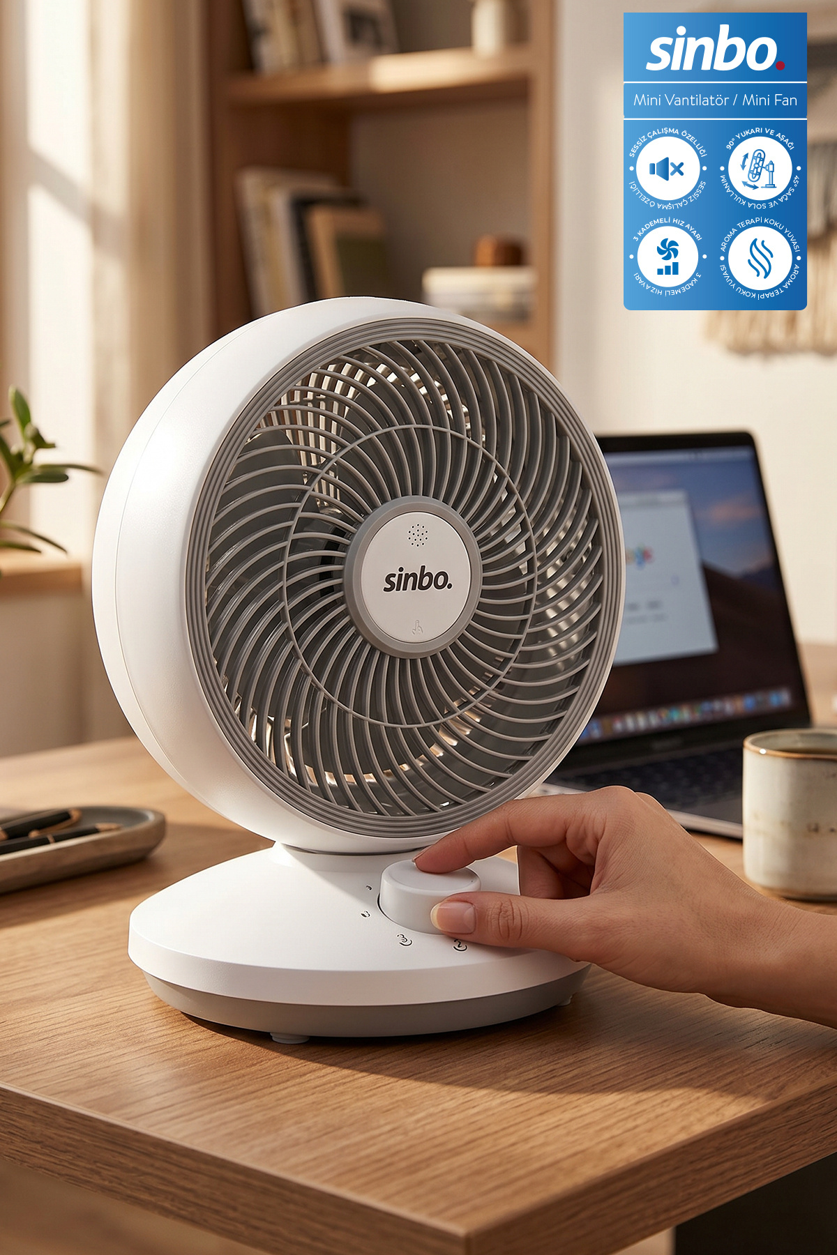 SF-7701 Silent Mini Ventilator Automatic Oscillating Desktop Fan with Aroma Therapy Scent Slot