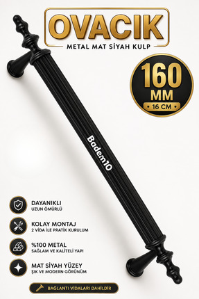 Badem10 Ovacık (160 MM - 16 CM) Metal Mat Siyah Mobilya Mutfak Çekmece Dolap ...