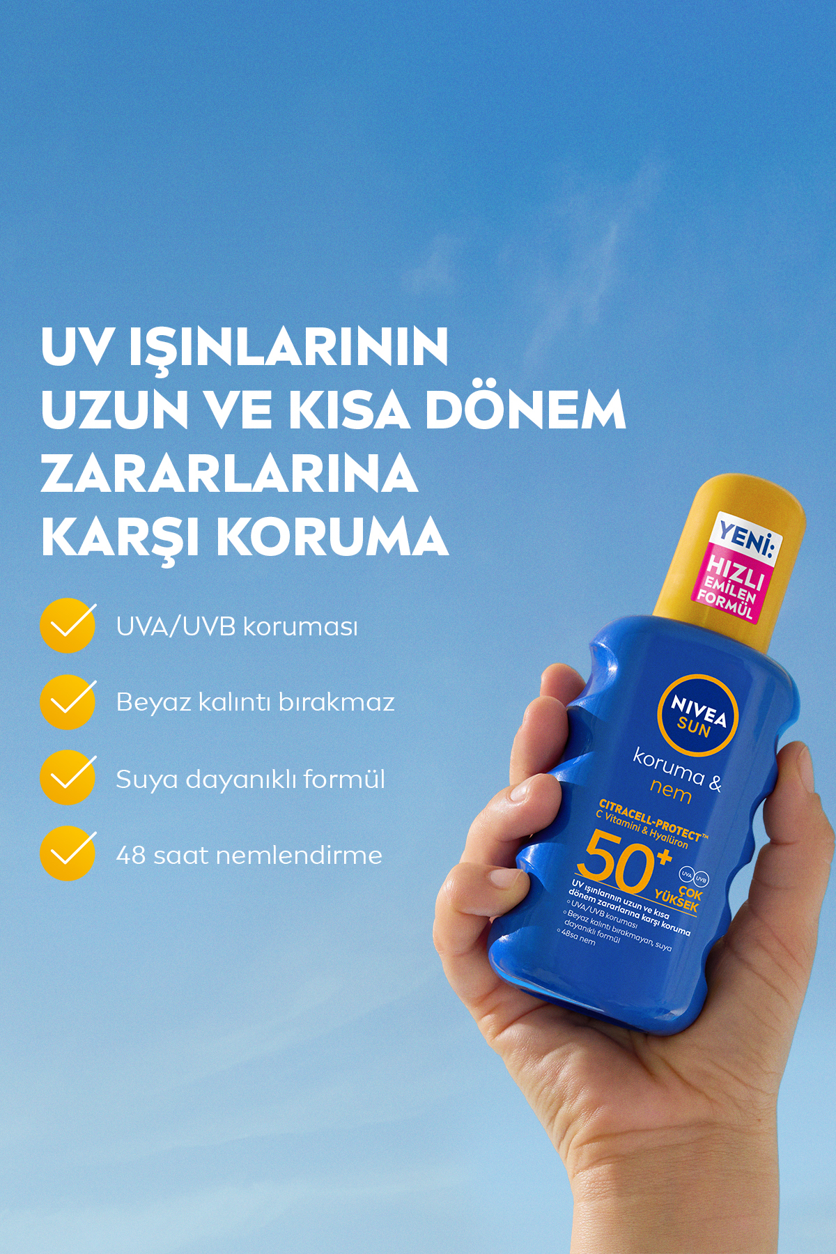 SUN SPF50+ Güneş Koruyucu Vücut Spreyi 200ml, Erkek Sprey Deodorant ve Nemlendirici Bakım Kremi Seti — SET.NVE.918 — تصویر 3 از 8
