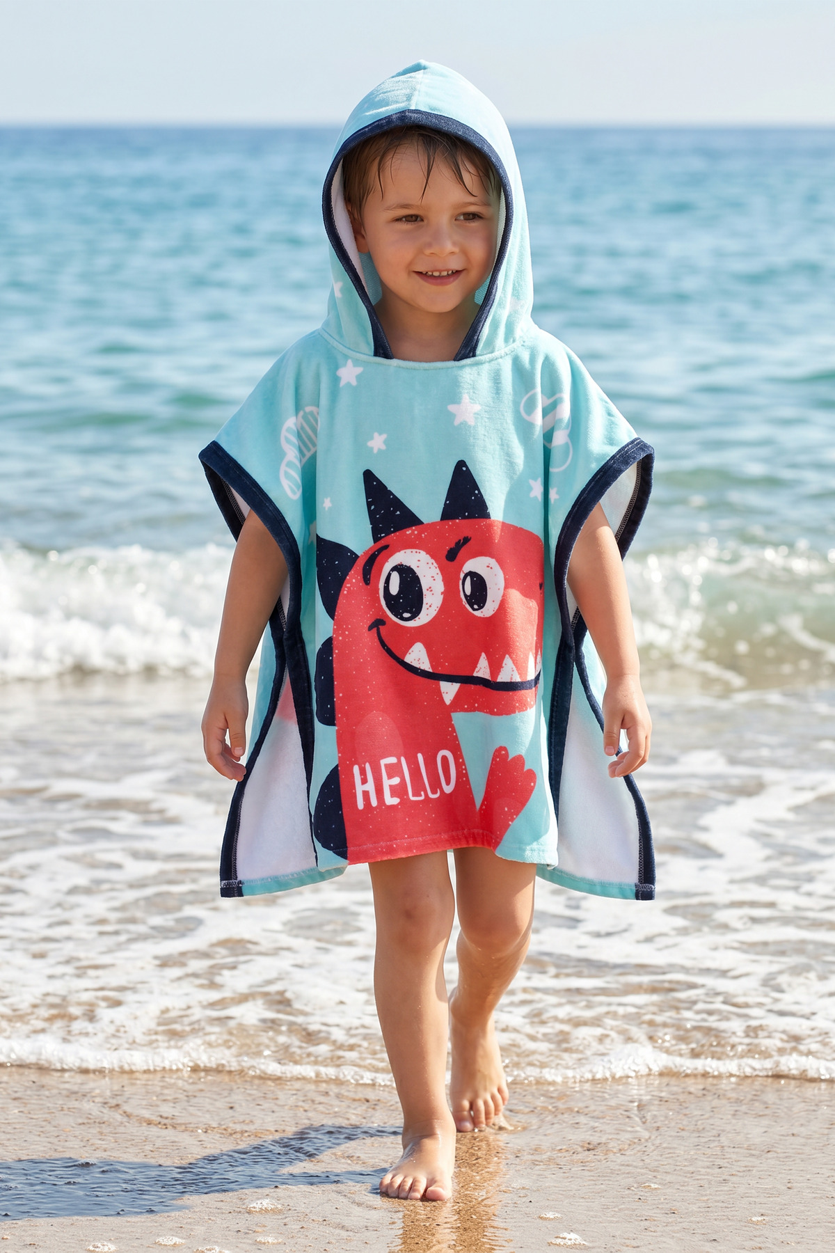 Baby Boy Hooded Beach Towel Poncho Towel Sea Pool Towel Dino