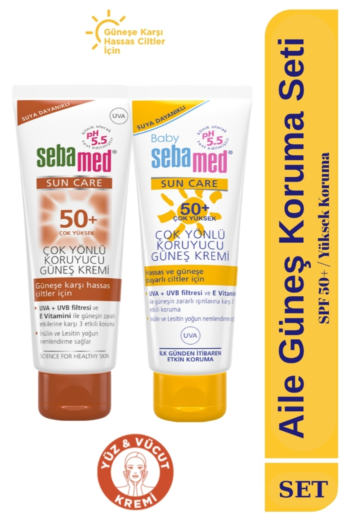 Sebamed Aile Güneş Kremi Seti SPF 50+ Güneş Kremi 75 ml ve Bebek Güneş Kremi 75 ml UVA UVB Yüksek Koruma — sebamed_aile