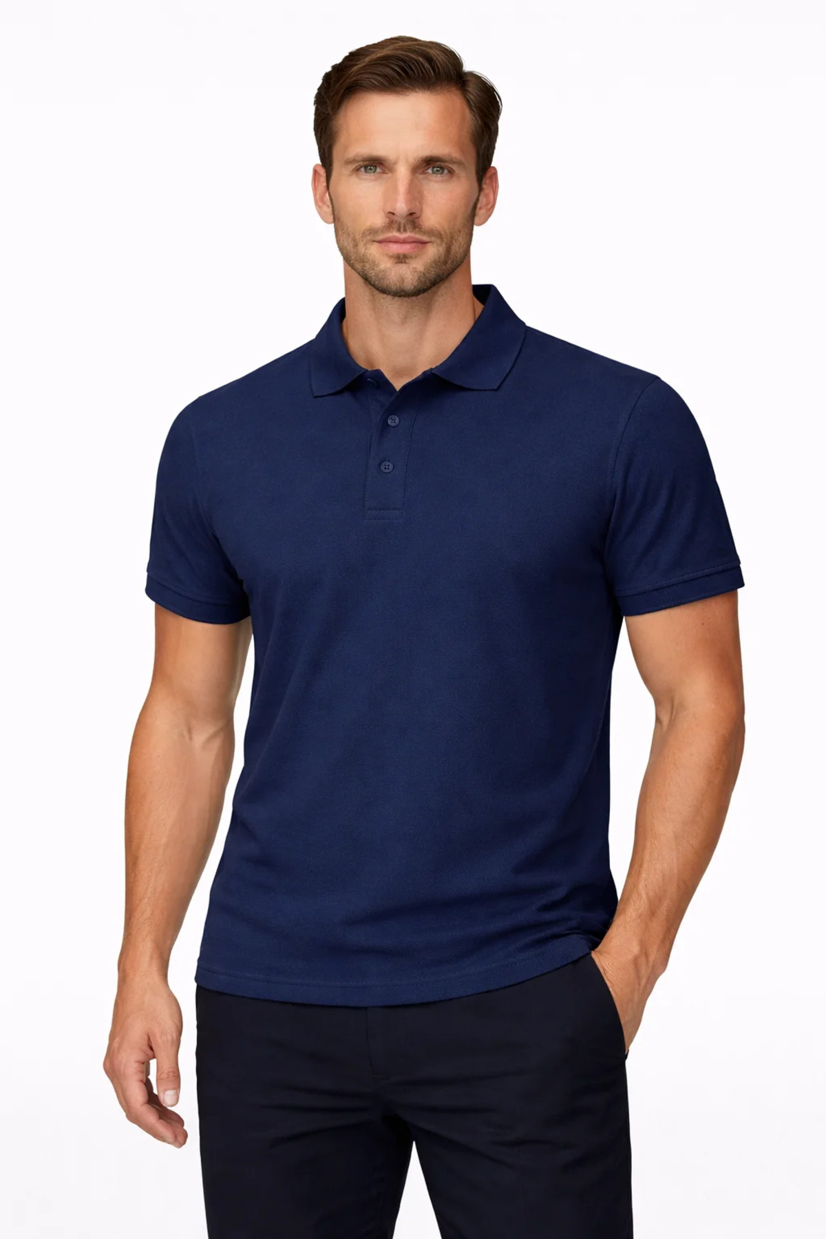 Men's Cotton Navy Blue Polo Neck T-Shirt – Classic Cut, Soft Texture, Short Sleeve Men's Polo Neck