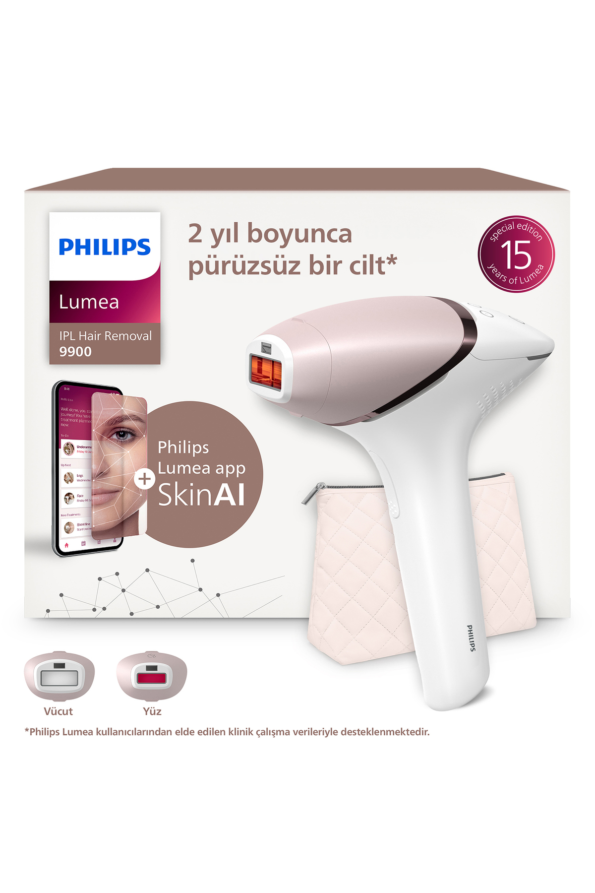 Lumea 9900 Series BRI950/02 IPL Hair Removal, SkinAI Application, 2 Heads for Body and Face, Bag