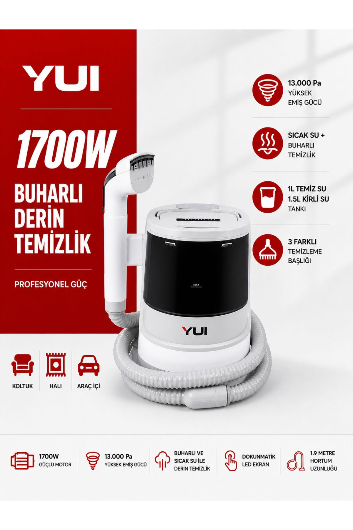 Xv12 Pro Max 1700 W Steam Seat and Carpet Washing Machine -steam Cleaning Machine