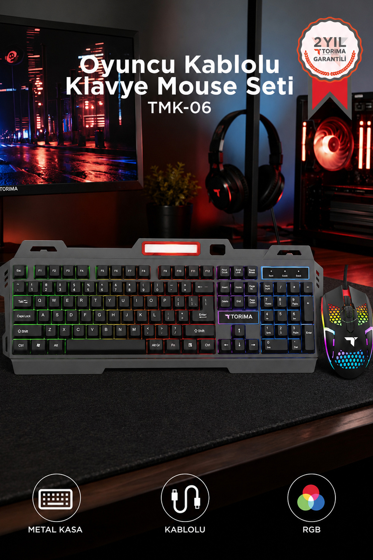 Torima Oyuncu Rgb Işıklı Kablolu Q Klavye Ve Mouse Seti TMK06