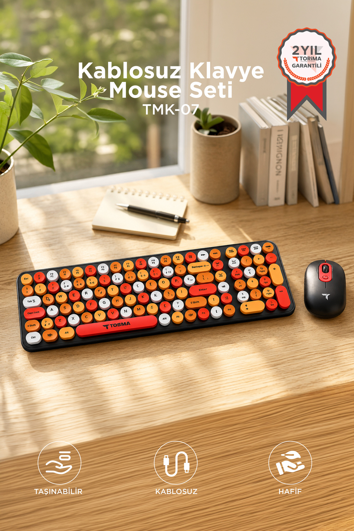 Torima Kablosuz Q Klavye Mouse Seti Retro Daktilo Görünümlü TMK07