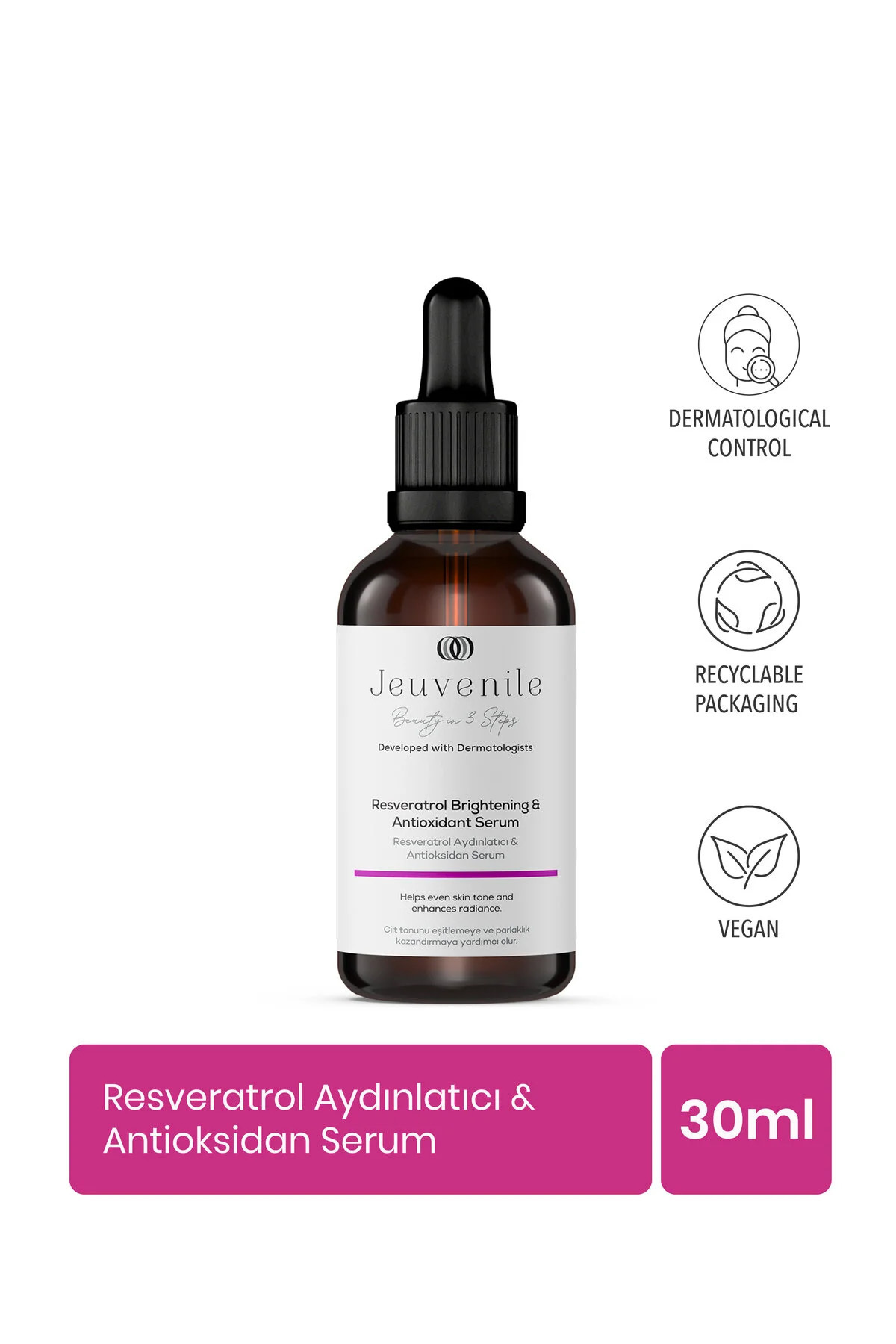 Jeuvenile Resveratrol %3 Serum – Antioksidan / Onarıcı & Koruyucu, Hyaluronik Asit + Pantenol | Nemlendirici Serum | Yüz Serumu | B5 Serum | Dolgunlaştırıcı Serum | Nem Serumu | Kuru Cilt Serumu — JV064