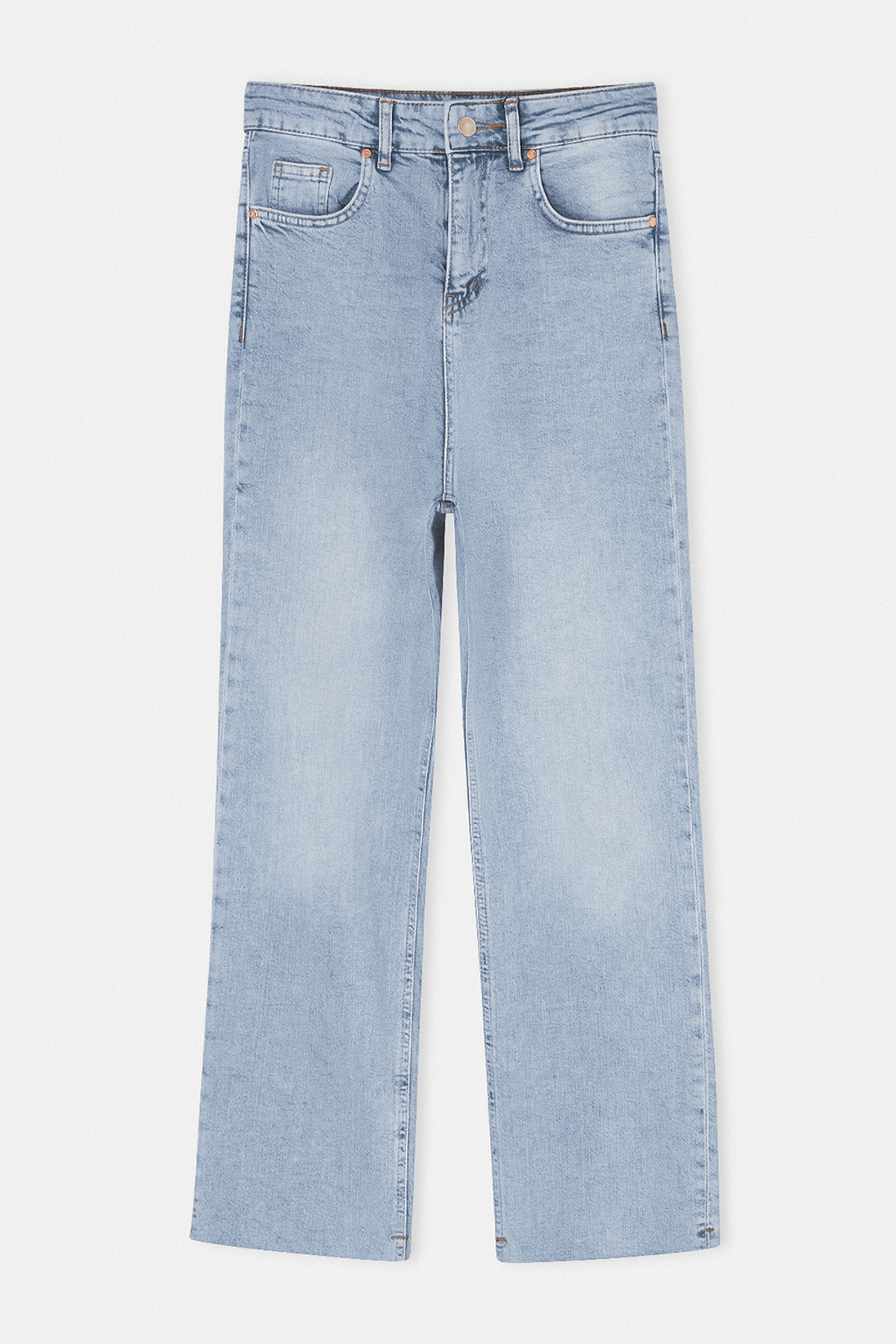 Drop by Trendyolmilla Buz Mavisi Kesik Paça Rahat Kalıp Yüksek Bel Düşük Likralı Denim TDRSS26PL00034