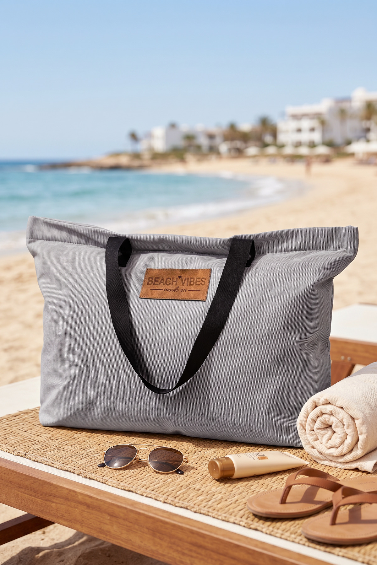 Lacos Large Volume Liquid Proof Casual Shoulder Sleeve Bag Oversized Zipper Holiday Beach Bag Grey