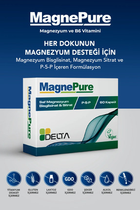 Dens Delta Naturel MagnePure - Magnezyum Bisglisinat Sitrat ve B6 Vitamini İç...