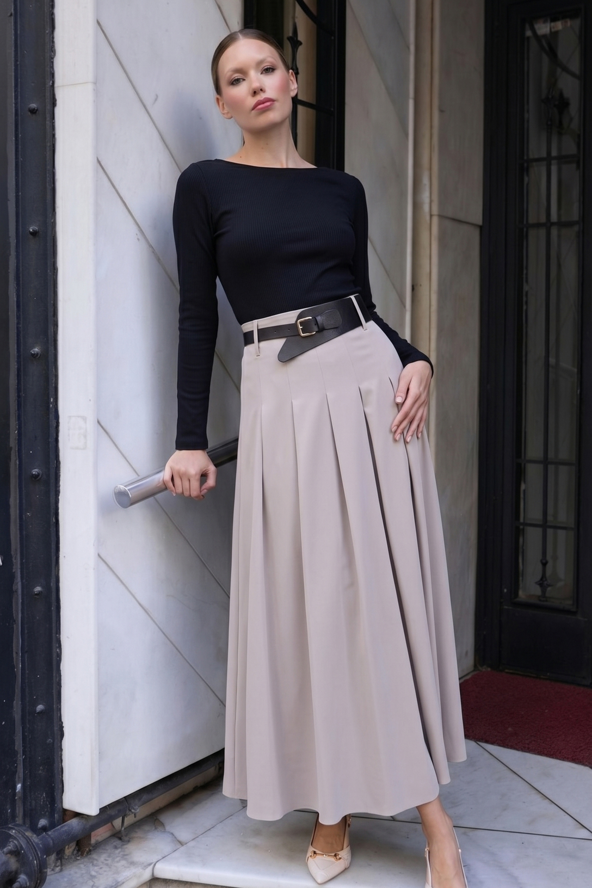 Trendyolmilla Modest Taş Eteği Volanlı Kemerli Maxi Uzun Etek TCTSS26EE00027