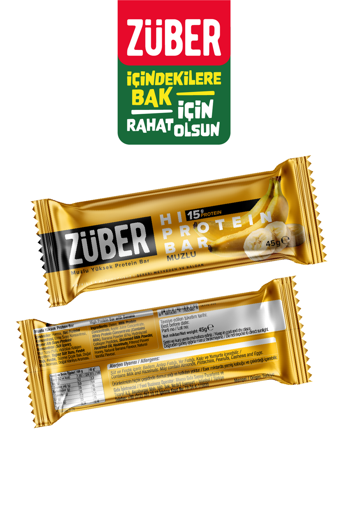 Hi Protein Muzlu Yüksek Protein Bar 45g x 6 Adet (15g Protein) 5