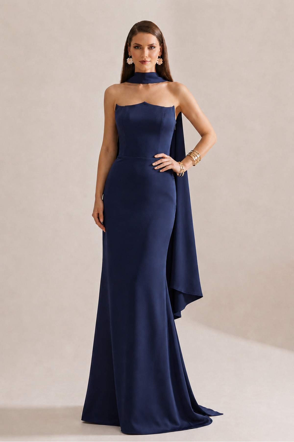 Pelline Navy Blue Shawl Dress