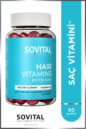 SOVITAL Hair Biotin 5000 mcg Ahududu Aromalı Şekersiz Çiğnenebilir Saç Vitami...