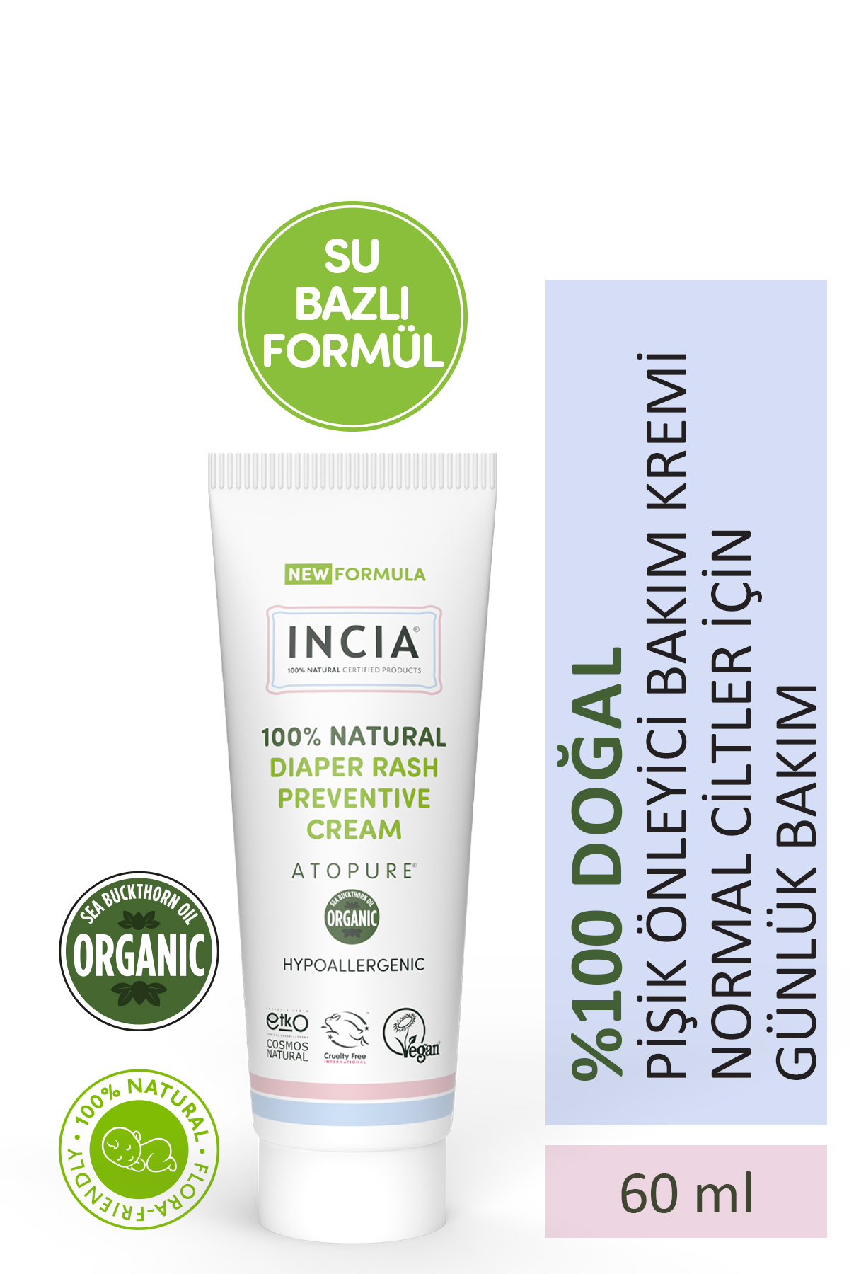 INCIA ATOPURE ® %100 Doğal Pişik Önleyici Krem Yenidoğan Nemlendirici Koruyucu Hassas Bakım 60 ml - Fiyatı, Yorumları