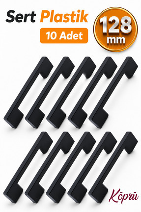 Badem10 (SERT PLASTİK) Köprü 128 Mm Mobilya Mutfak Çekmece Dolabı Dolap Siyah...
