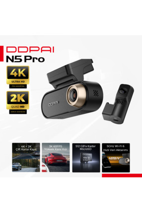 DDPAI N5 Pro Dual Araç Kamerası 4K+2K 4G WiFi 6 GPS Radar Park Gece Görüş Das...