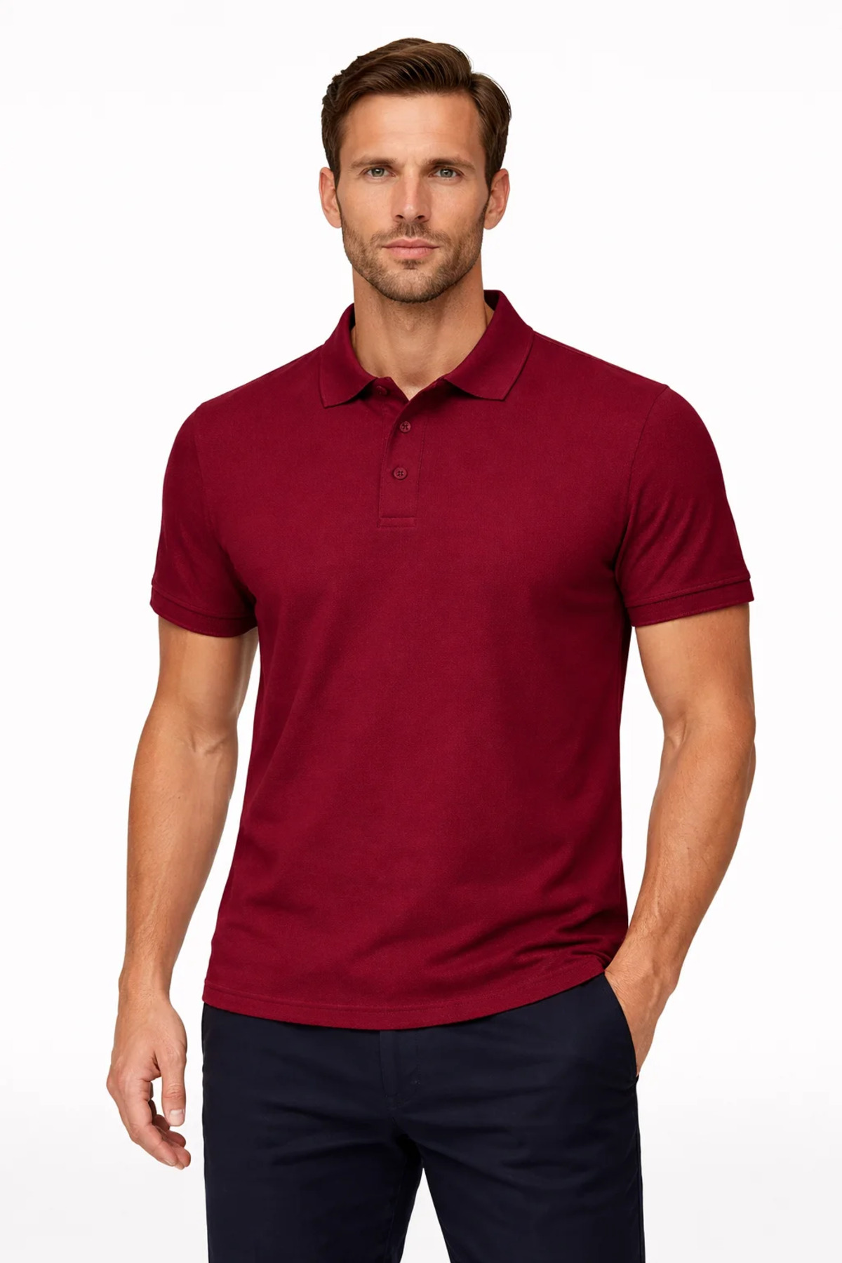 Men's Cotton Burgundy Polo Neck T-Shirt – Classic Cut, Soft Texture, Short Sleeve Casual Men's Polo Neck