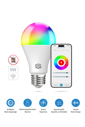 Şımart Akıllı RGB LED Ampul Wi-Fi 16M Renk, Uzaktan Kontrol ve Sesli Asistan ...