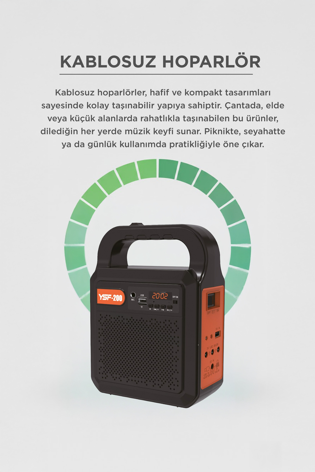 Torima Kamp Hoparlörü Güneş Enerjili Panelli Fenerli Bluetooth