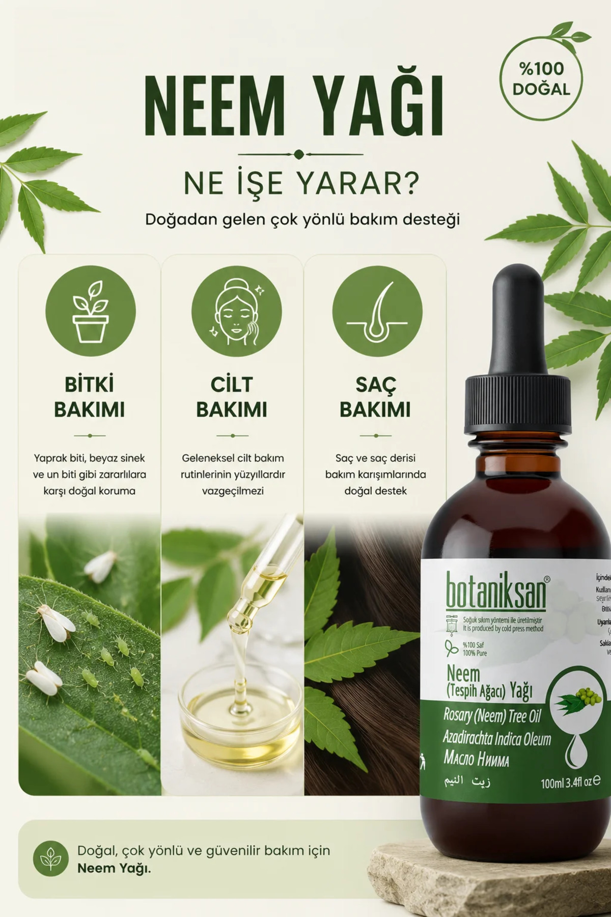 Neem Yağı 100ml - Tesbih Ağacı Soğuk Sıkım, Cilt & Saç & Bitki Bakımı İçin %100 Saf — TESBIHAGACIYAGI100ML — تصویر 2 از 8