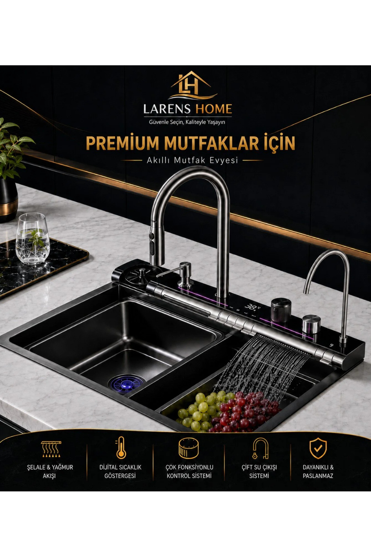 Velora Smart Kitchen Sink Set with Digital Indicator (304 steel 4mm)