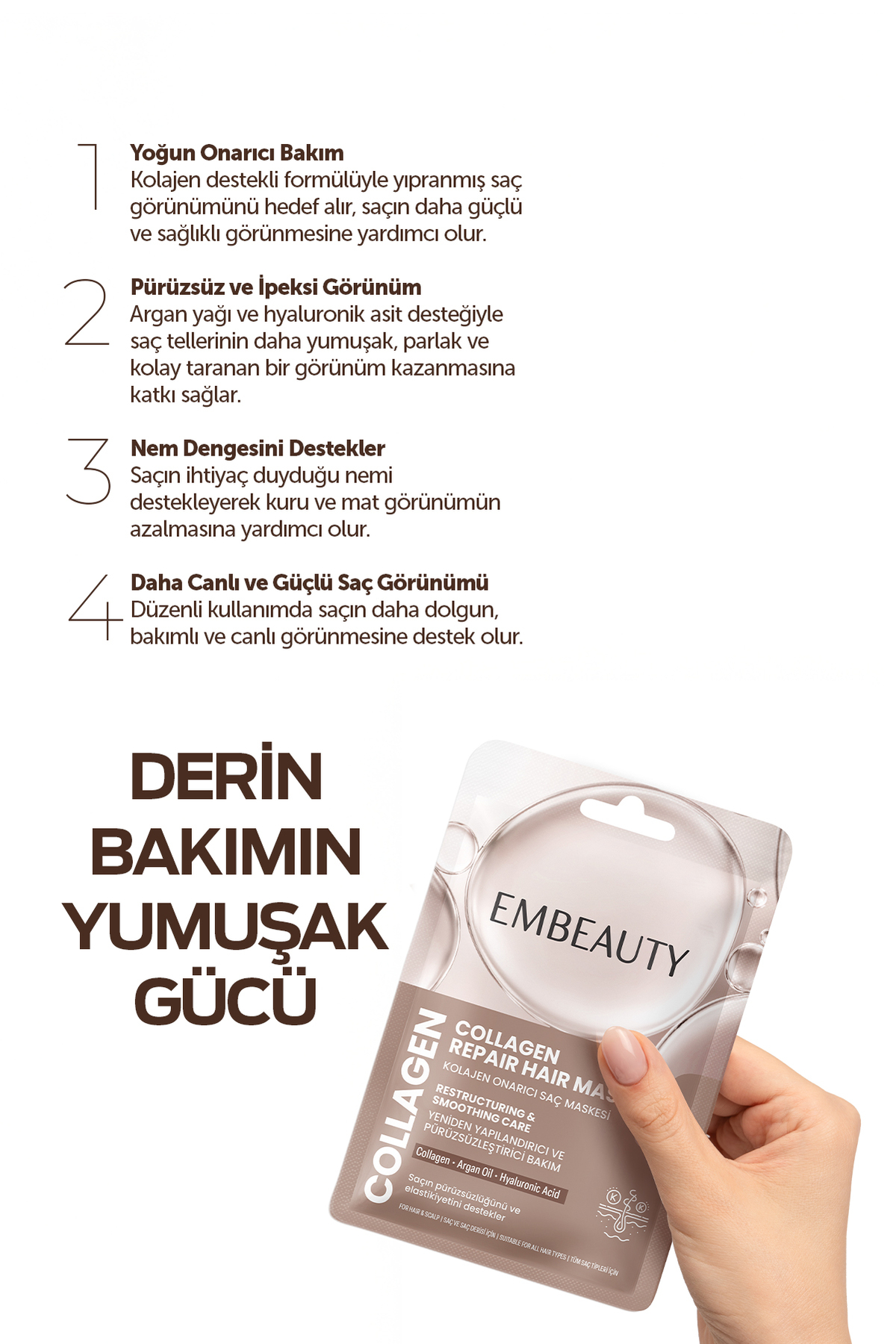 Collagen Hair Mask Pürüzsüzleştirici & Onarıcı Bakım 30 ML — CR-M001 — تصویر 3 از 7
