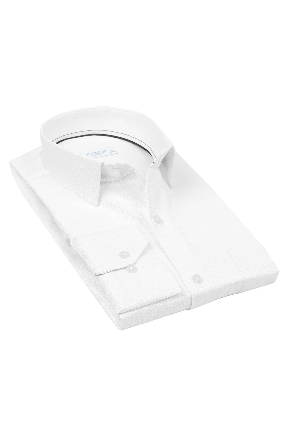 Classic Long Sleeve Oxford Easy Iron Men's Shirt with Gift Box FS-001254 - White Navy