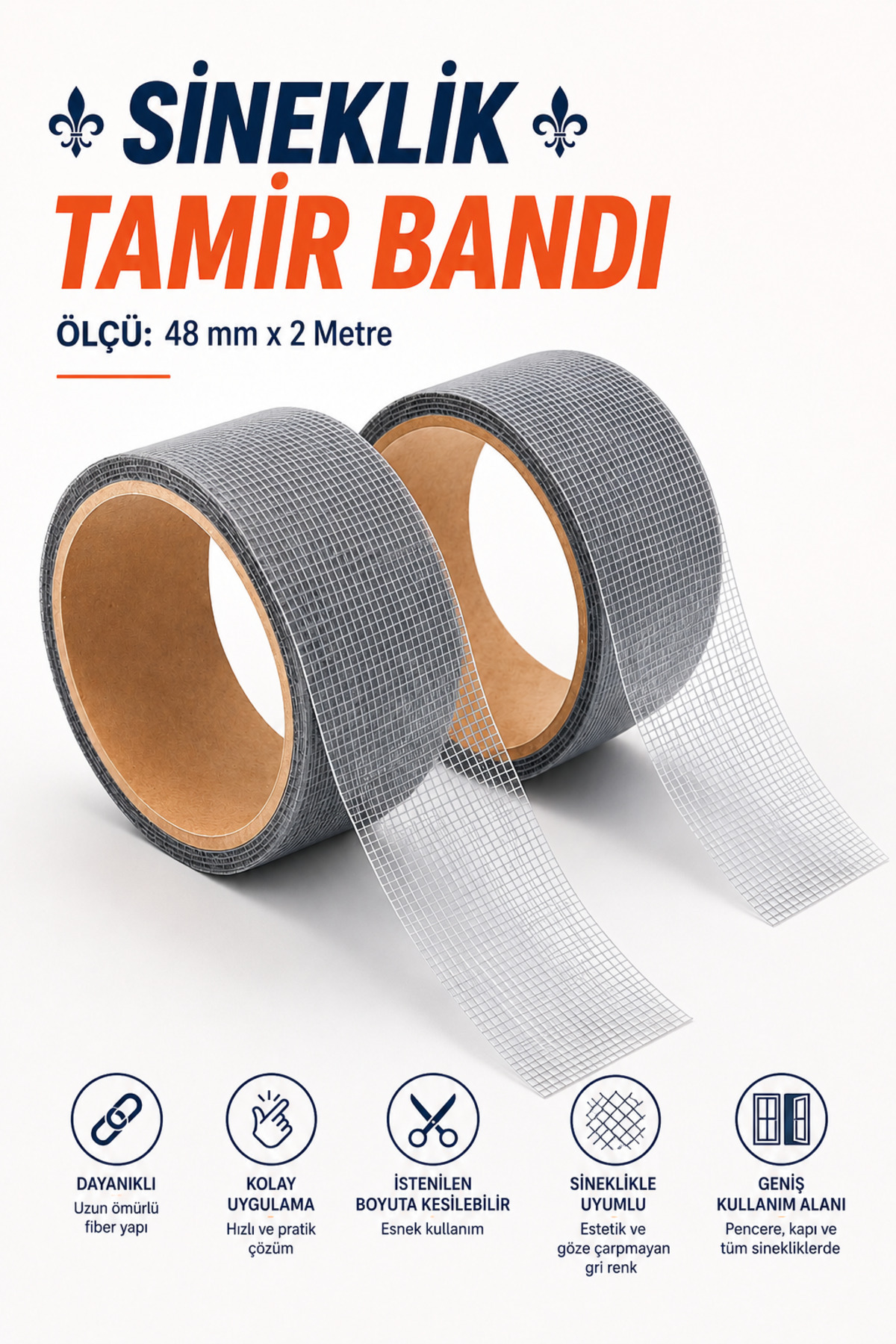 48 mm x 2 Meters (2 PCS) Adhesive Insect Screen Tulle Repair Tape Torn Hole Fiber Tulle Paste