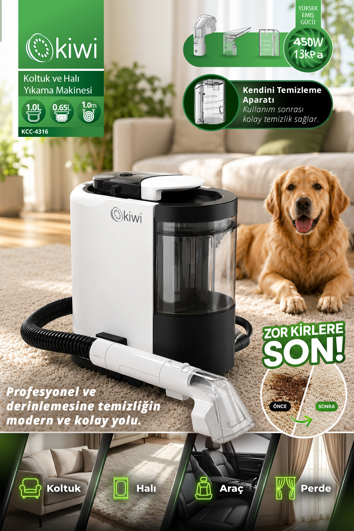 KCC-4316Seat & Carpet Washing Machine | 13 kPa Suction & 1.0 L Clean Water Tank
