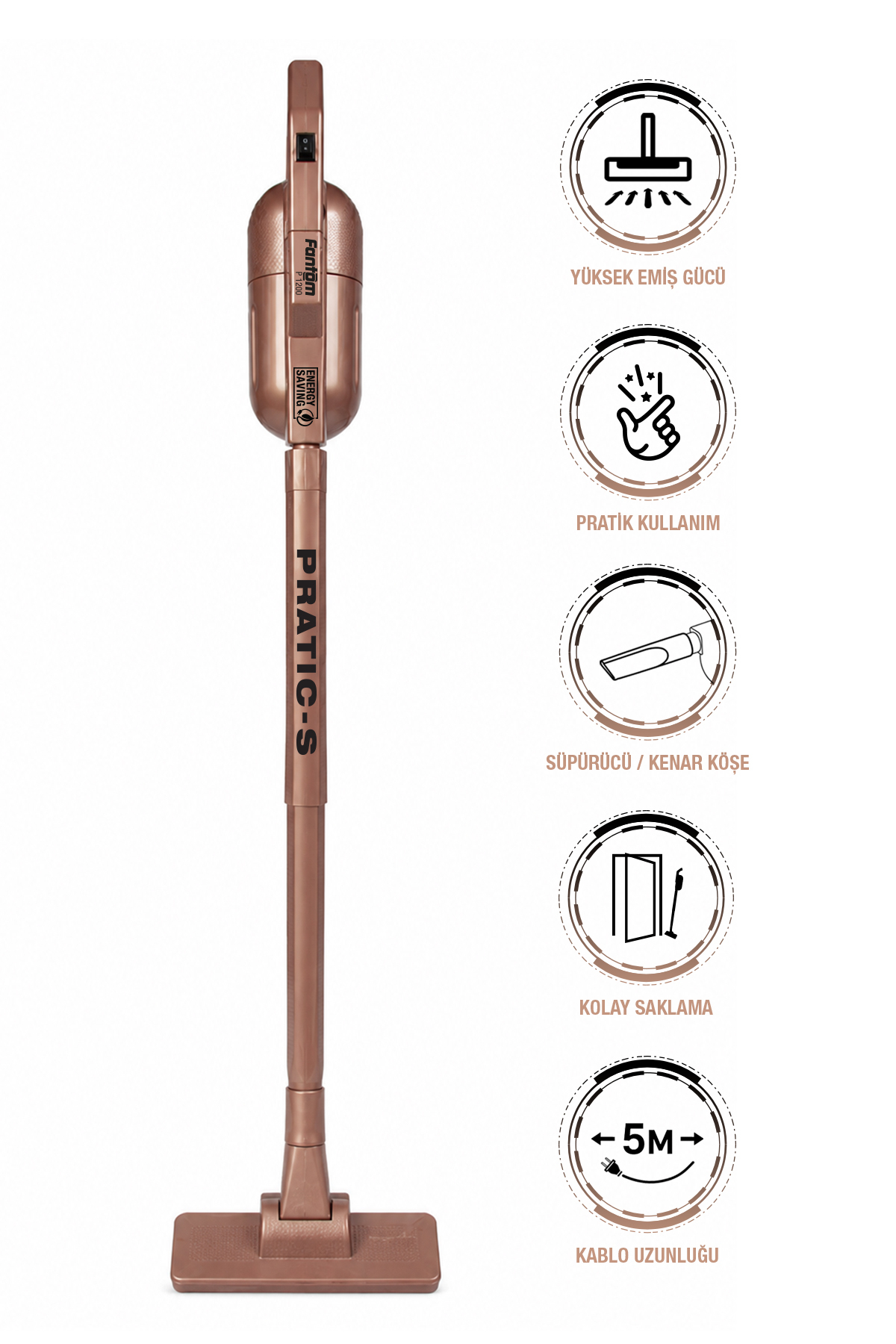 Pratıc-S P1200 Bagless Vertical Vacuum Cleaner Rose Gold