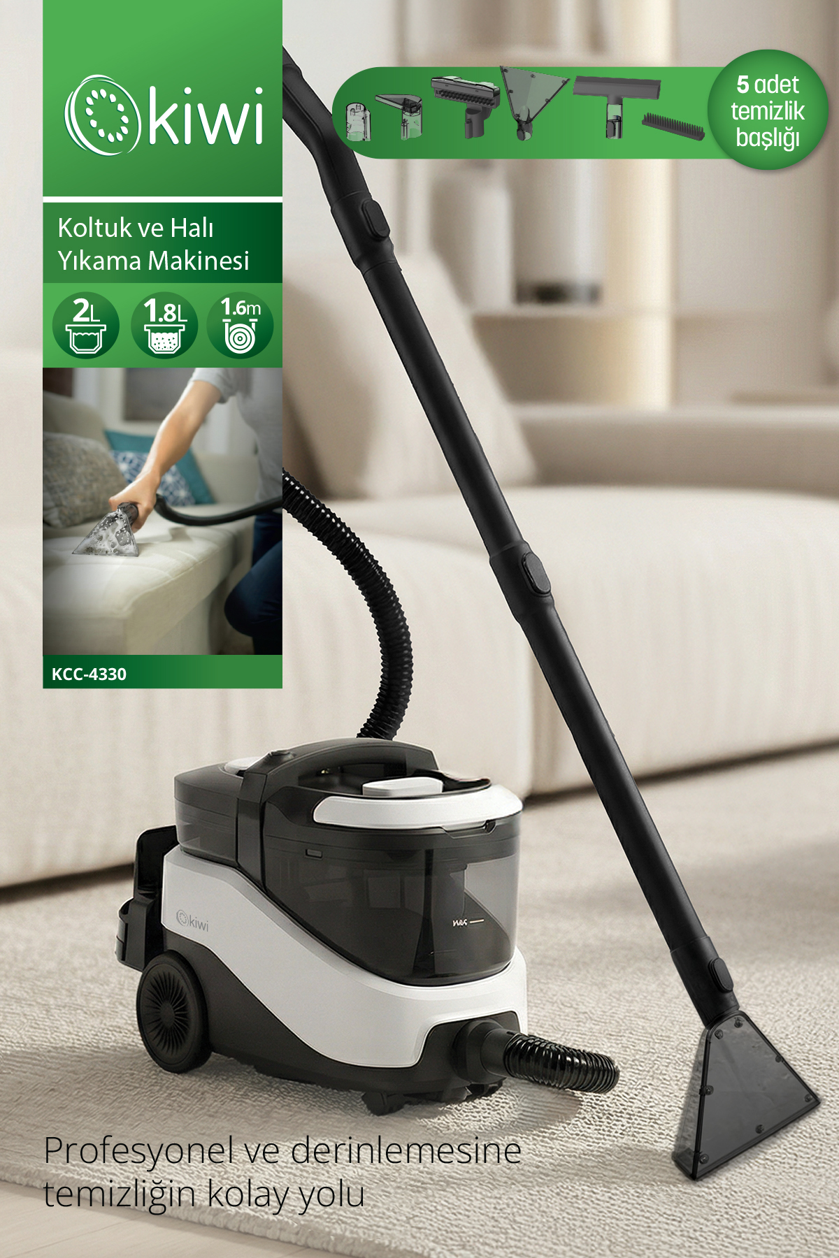 KCC-4330Seat & Carpet Washing Machine | 17 kPa Suction & 2 L Tank & Pet Head