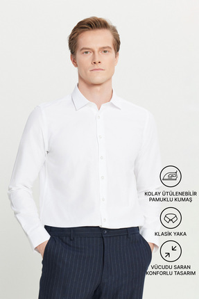 AC&Co / Altınyıldız Classics Erkek Beyaz Non-Iron Ütülemesi Kolay Terletmez P...