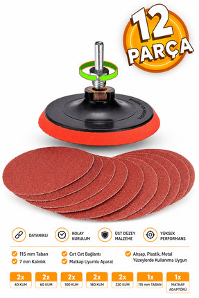Badem10 Cırt Zımpara Seti + Matkap Aparatı + 115 Mm Taban (12 Parça Set)